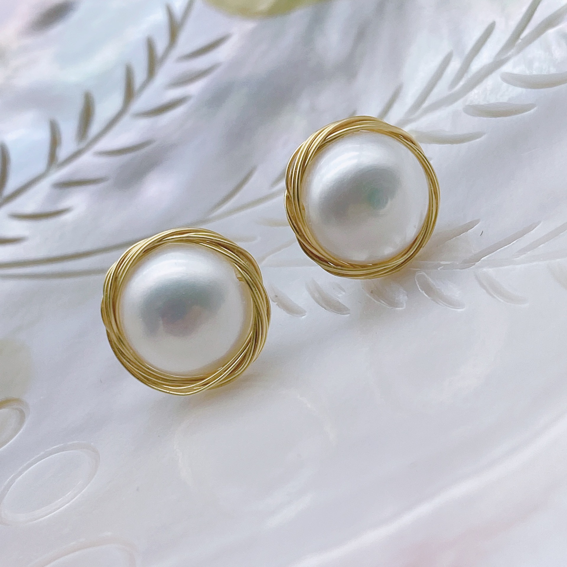 Handmade Natural Freshwater Suzhou Bread Pearl 925 Needle Copper Gold-Filled Wire Wrapped Antique Earrings Women