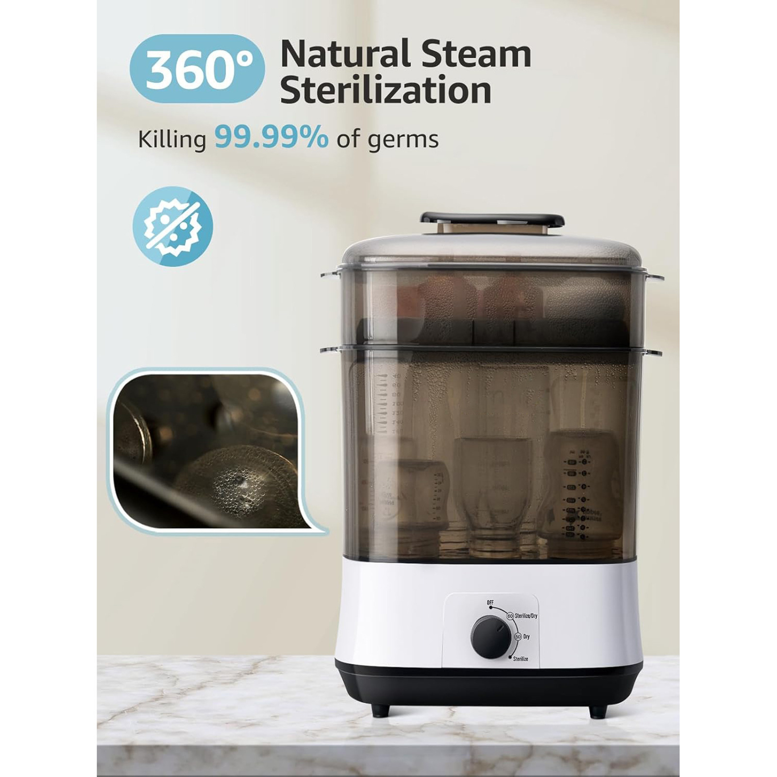 Baby Bottle Sterilizer and Dryer 2-in-1 Large Capacity for Baby