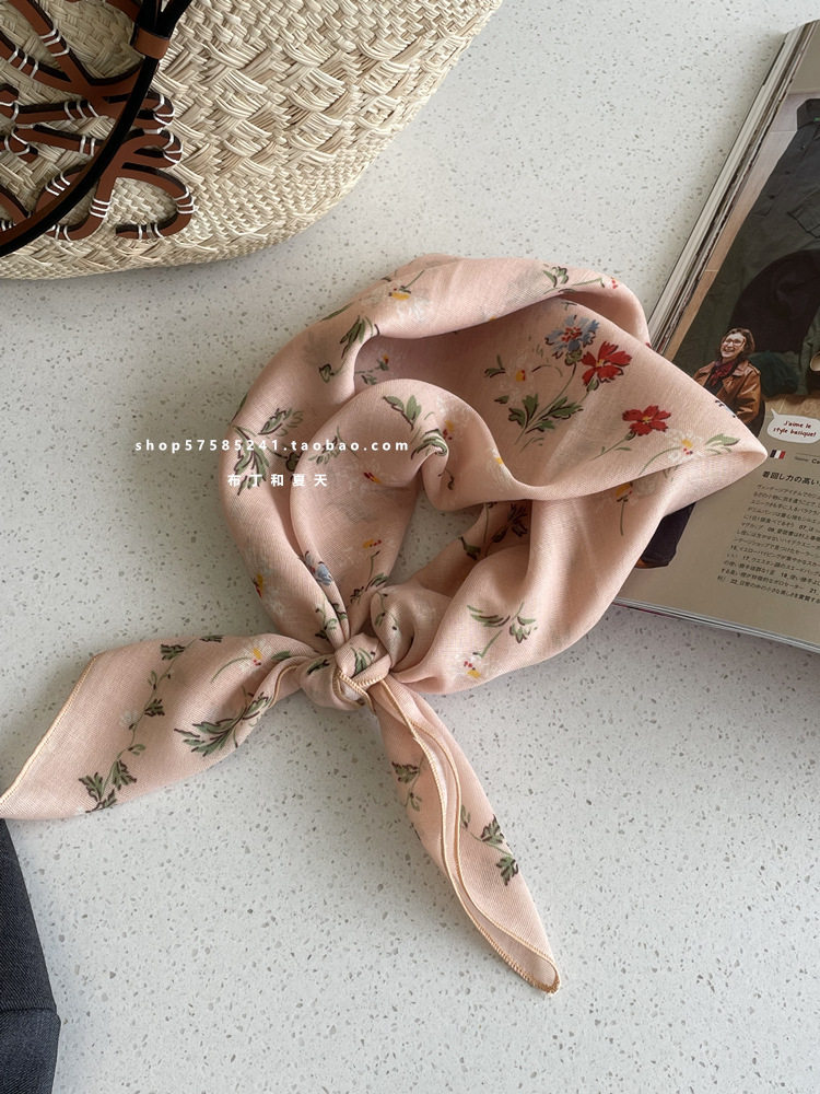 Cotton-linen square scarf collection ~ super many floral and polka dot neck scarf, forest style headscarf, hairband, bag for women