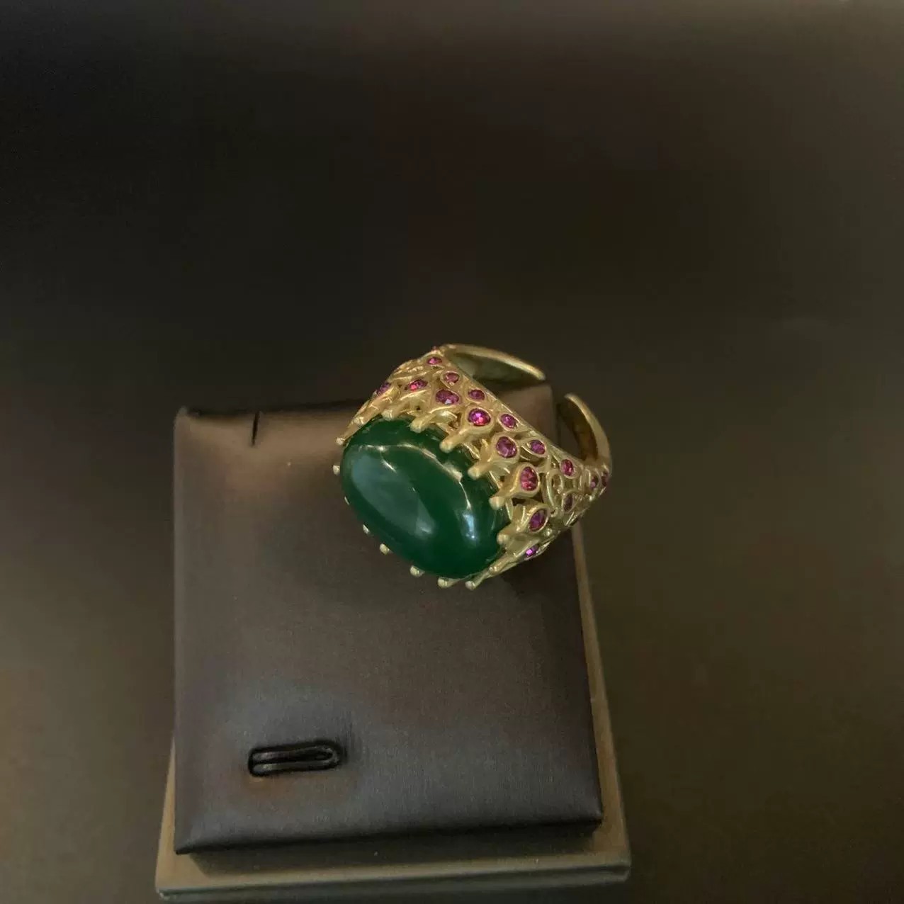 Vintage accessories brass inlaid baroque natural stone bud ring 2025