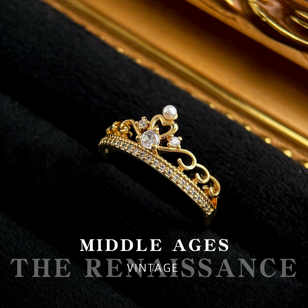 Vintage Retro Heavy Craft Colored Gem Zircon Ring Collection Adjustable Index Ring