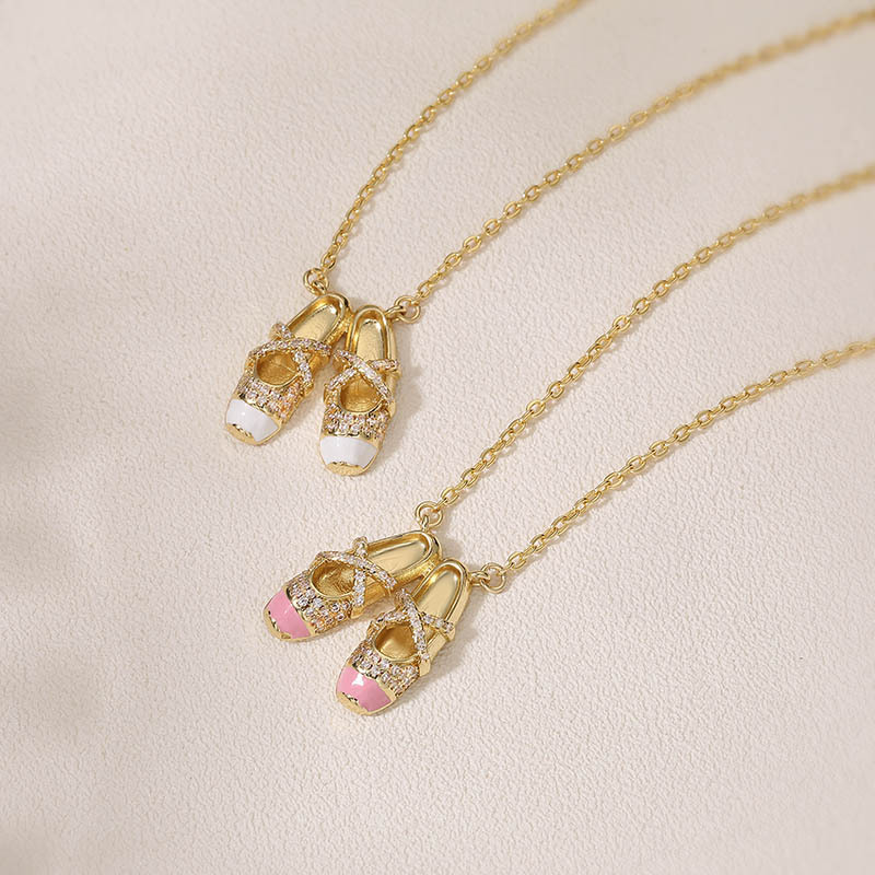 Sweet Colorful Drip Oil Ballet Shoes Pendant Necklace Layered Clavicle Chain