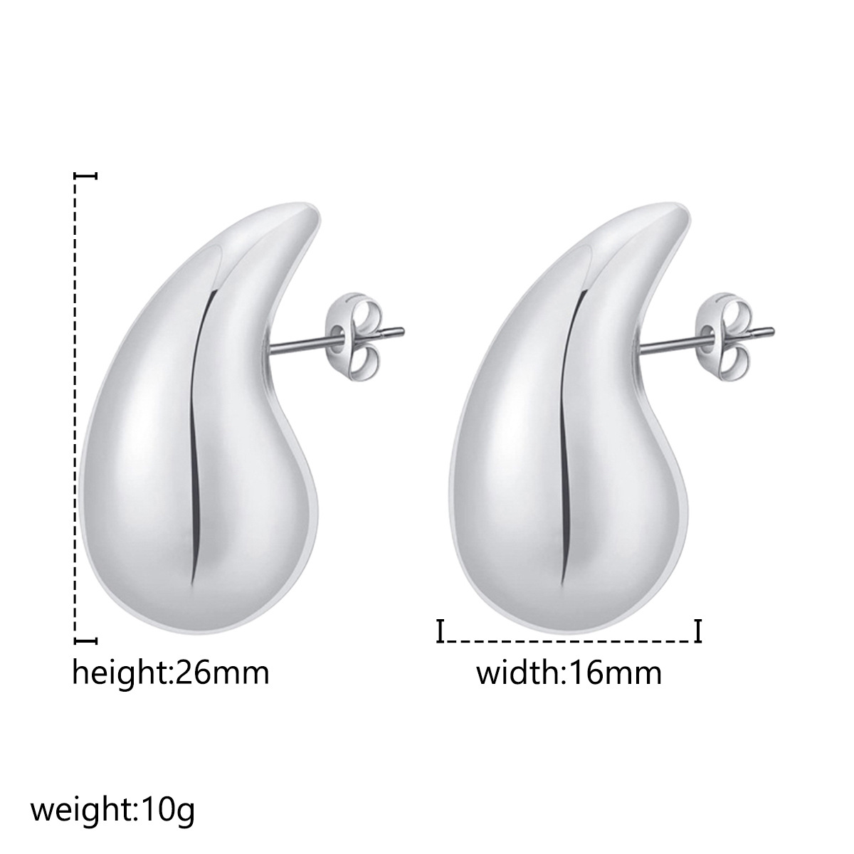 Exclusive oversized teardrop hollow earrings, women's teardrop stainless steel stud earrings, plated 18K ear accessories