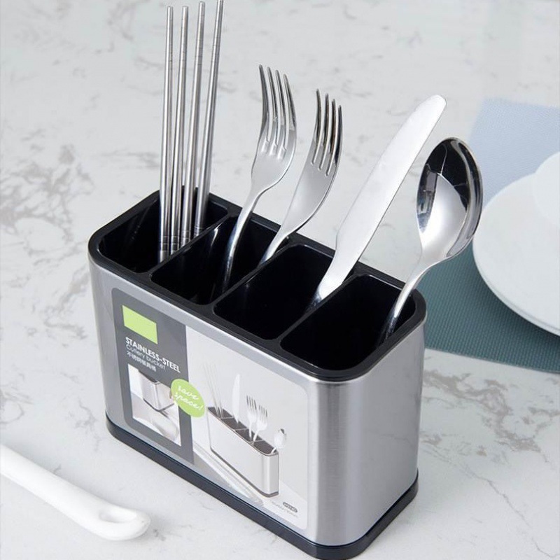 Cutlery Organizer Divided Chopstick Holder Stainless Steel Chopstick Spoon Divider Drainable Kitchen Storage Rack Knife Fork Storage