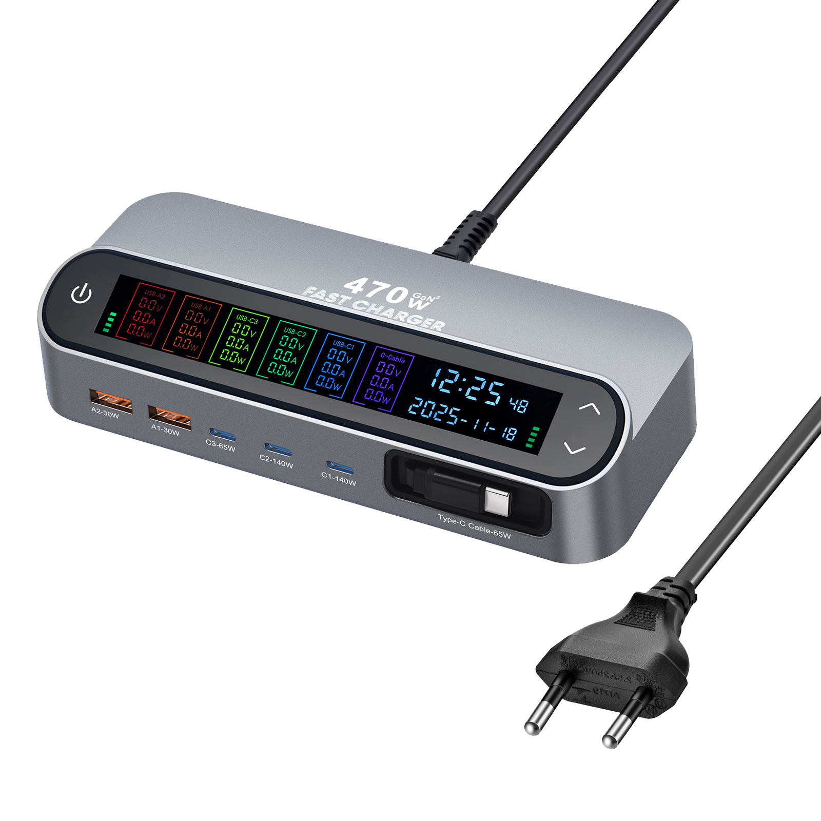 New 470W Retractable Cable Desktop Charger 405W Digital Display GaN PD Charger 140W Digital Display Direct Charger