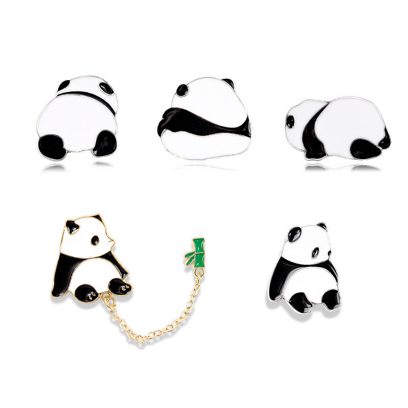 Chinese Style Panda Brooch Cute Animal Bag Badge Clothing Bag Accessory Bamboo Giant Panda Chain Lapel Pin
