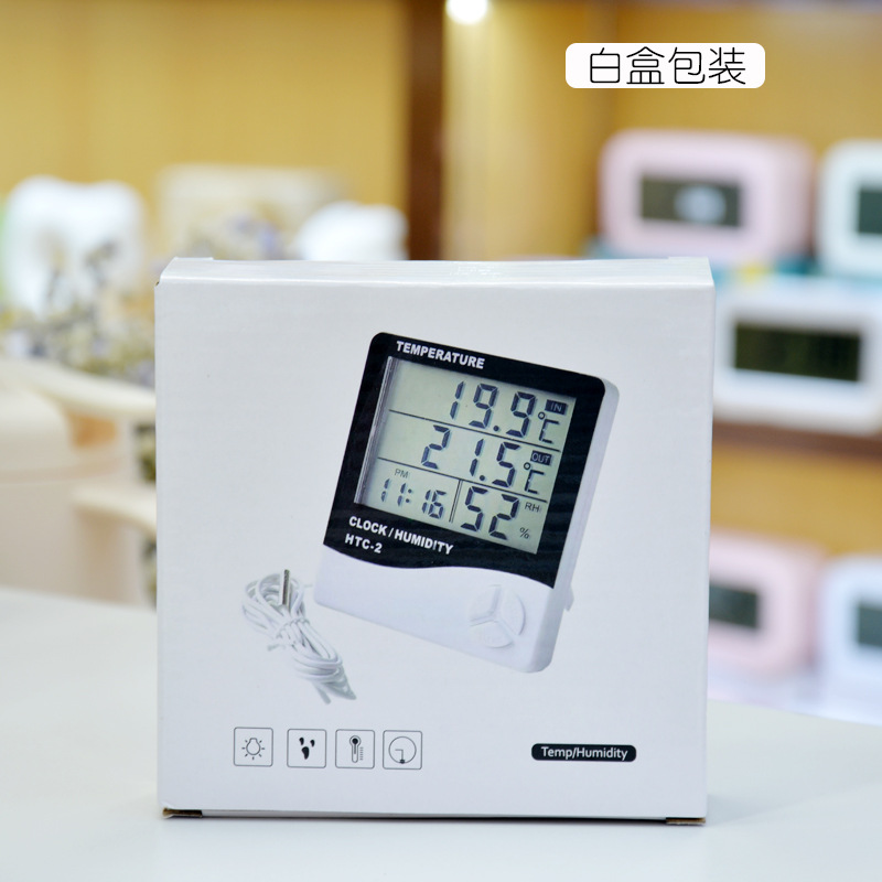 HTC-2 Indoor and Outdoor Thermometer Alarm Clock Home Dual Temperature Display with Probe Electronic Thermometer