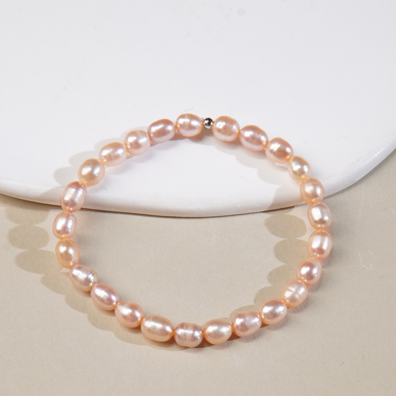 Natural freshwater pearl milky beads elastic cord bracelet women's simple niche fairy style girly feel