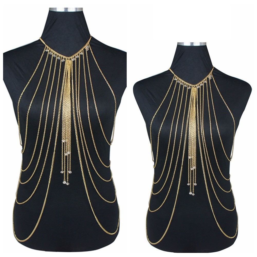 New Sexy Crystal Multi-Layer Tassel Long Necklace Body Chain Beauty Body Chain Women