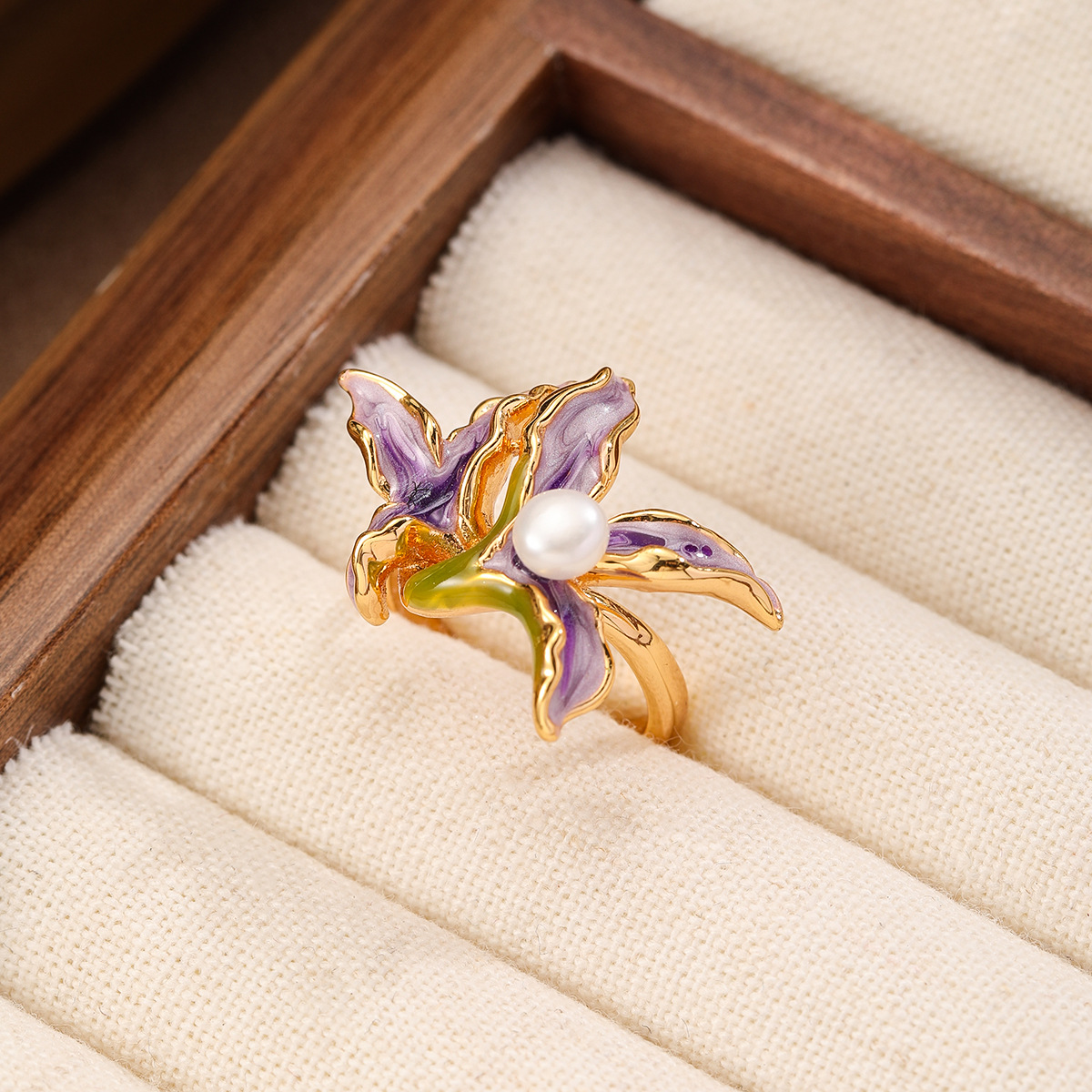NALA Painted Drip Glaze Freshwater Pearl Ring Hand Jewelry Ring Women Open Delicate