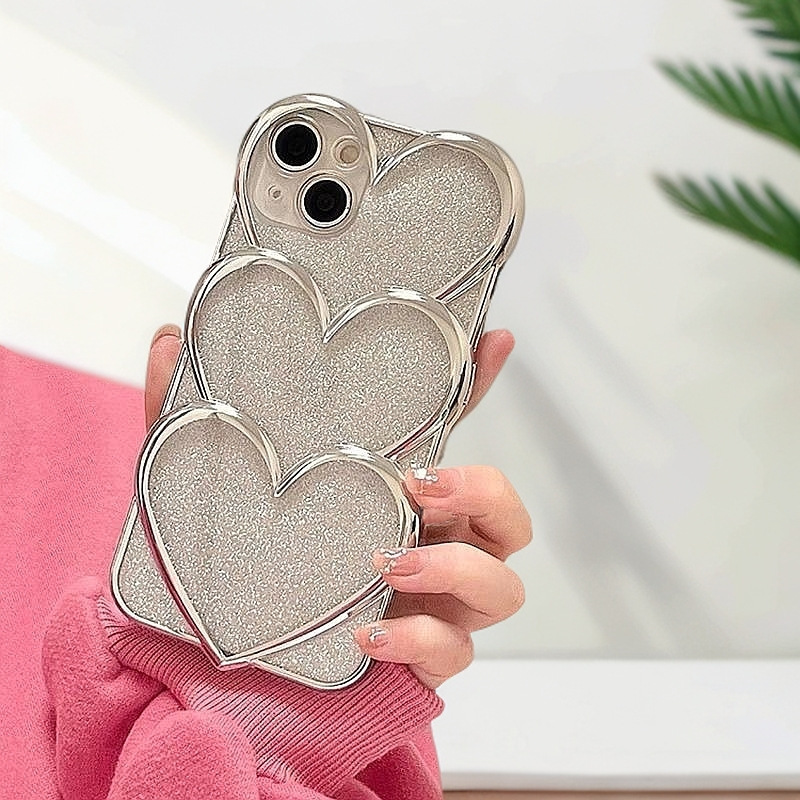 New compatible IP16/15 heart overlap electroplated 14 gradient glitter 13 full coverage anti-drop TPU phone case