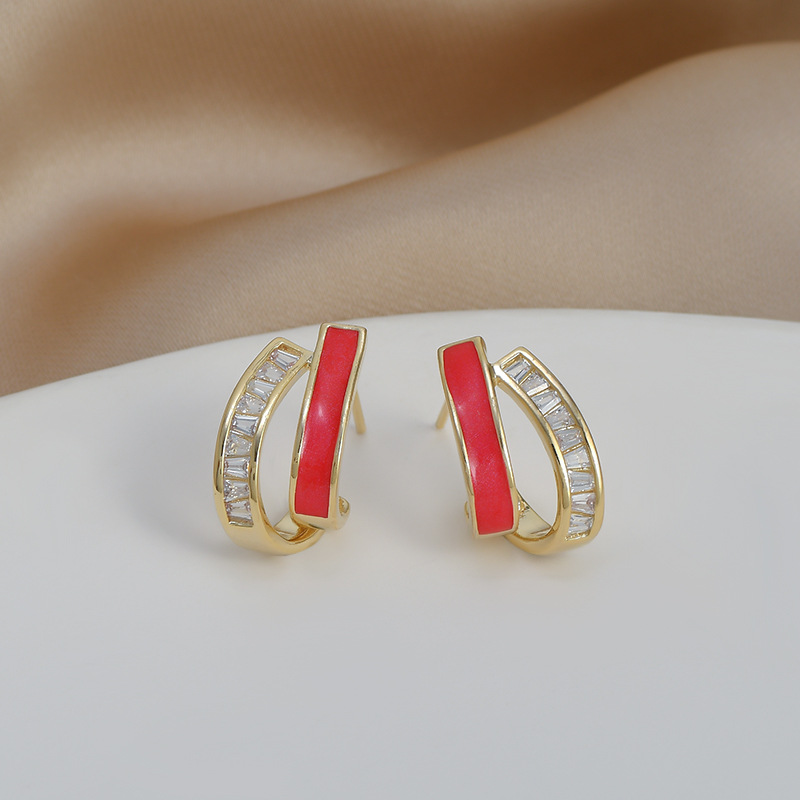 Double-layer ear studs women summer simple earrings S925 ear pin earrings ear accessories 2023 new