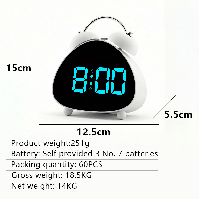 New bedside table plug-in LED electronic alarm clock triangle bedroom loud large screen ringing electronic alarm clock
