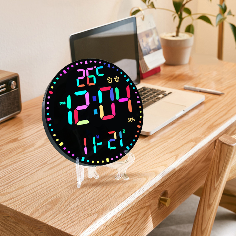 12-inch RGB colorful LED wall clock, simple living room clock, home use, remote control, timer, night light electronic clock