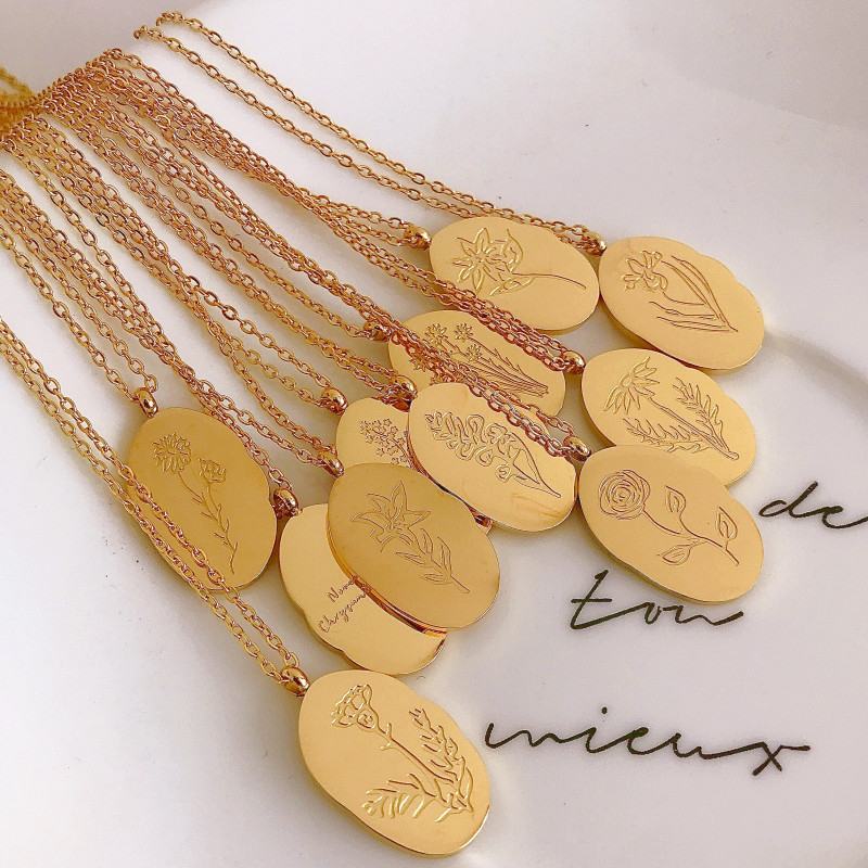 Stainless steel December flower irregular pendant necklace titanium steel December flower birth flower necklace month flower