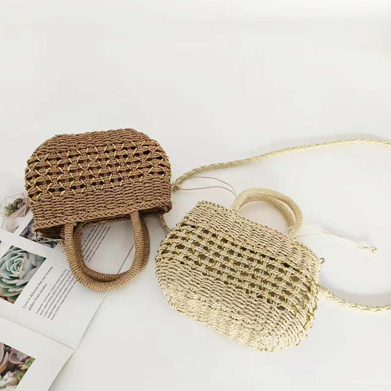 New straw woven bag women's handmade woven hollow handbag crossbody bag sweet summer beach bag