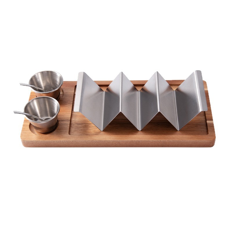 7-Piece Set Stainless Steel Wavy Taco Tortilla Mexican Taco Holder Plate