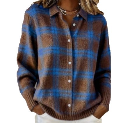 2025 Independent Station Autumn Women's Unique Plaid Print Long Sleeve Shirt Top