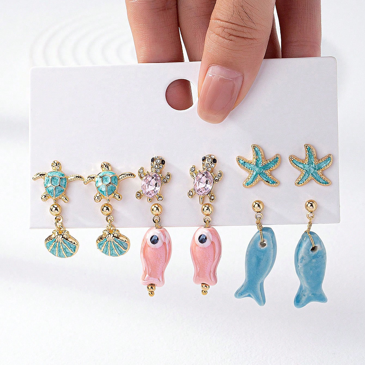 Qingdao Daiwei Accessories 6 Pairs Summer Marine Life Element Earrings Ear Stud Set