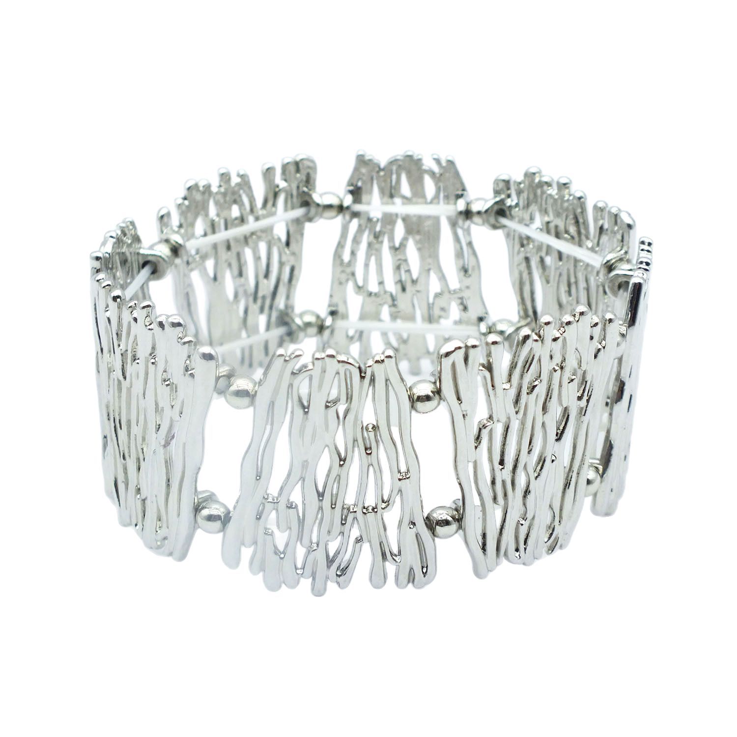 B655 Accessories Women's Hollow Silver Plated Elastic Bracelet