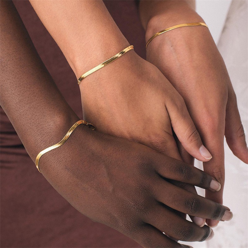 eManco Stainless Steel Snake Bone Chain Simple Bracelet Women Thin Flat Snake Chain Bracelet Couple Bracelet