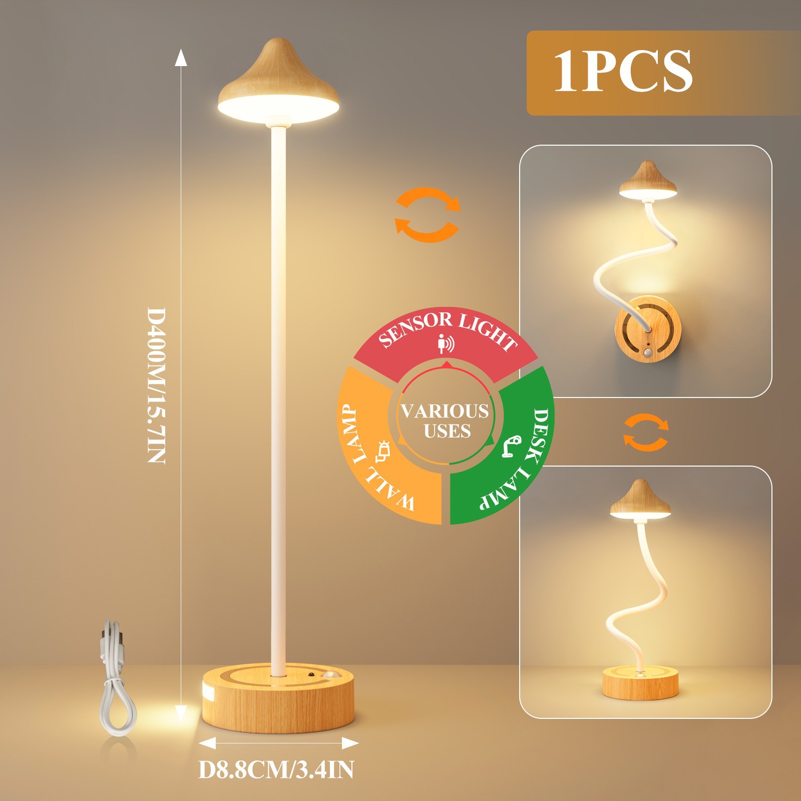 Bedroom Decorative Human Body Induction Table Lamp LED Touch Charging Hotel Desktop Atmosphere Walnut Table Lamp