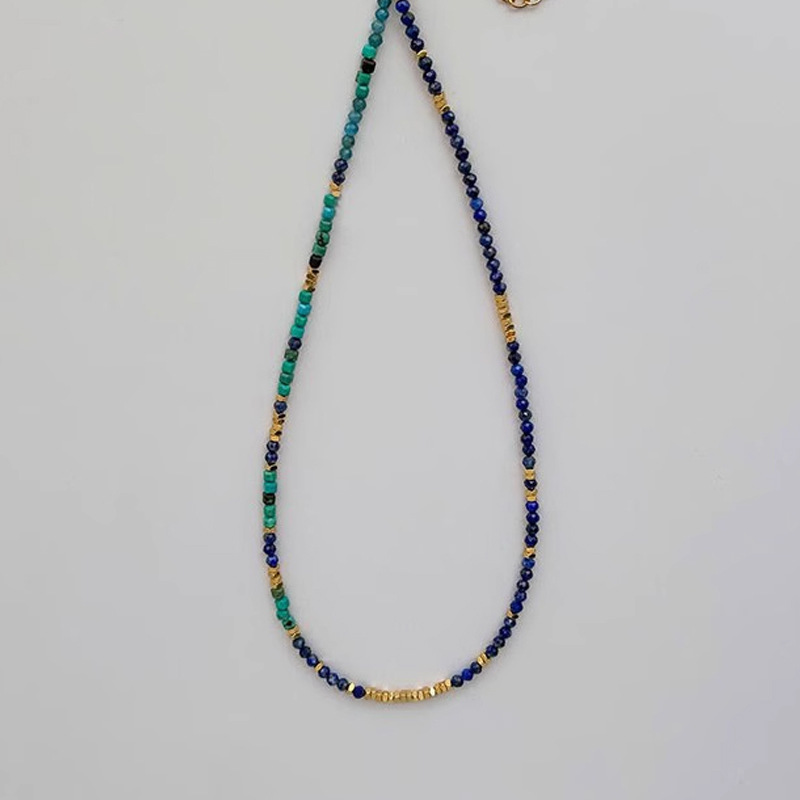 Natural royal lapis lazuli necklace turquoise sugar cube broken silver锁骨链 new Chinese style multi-purpose pendant niche women