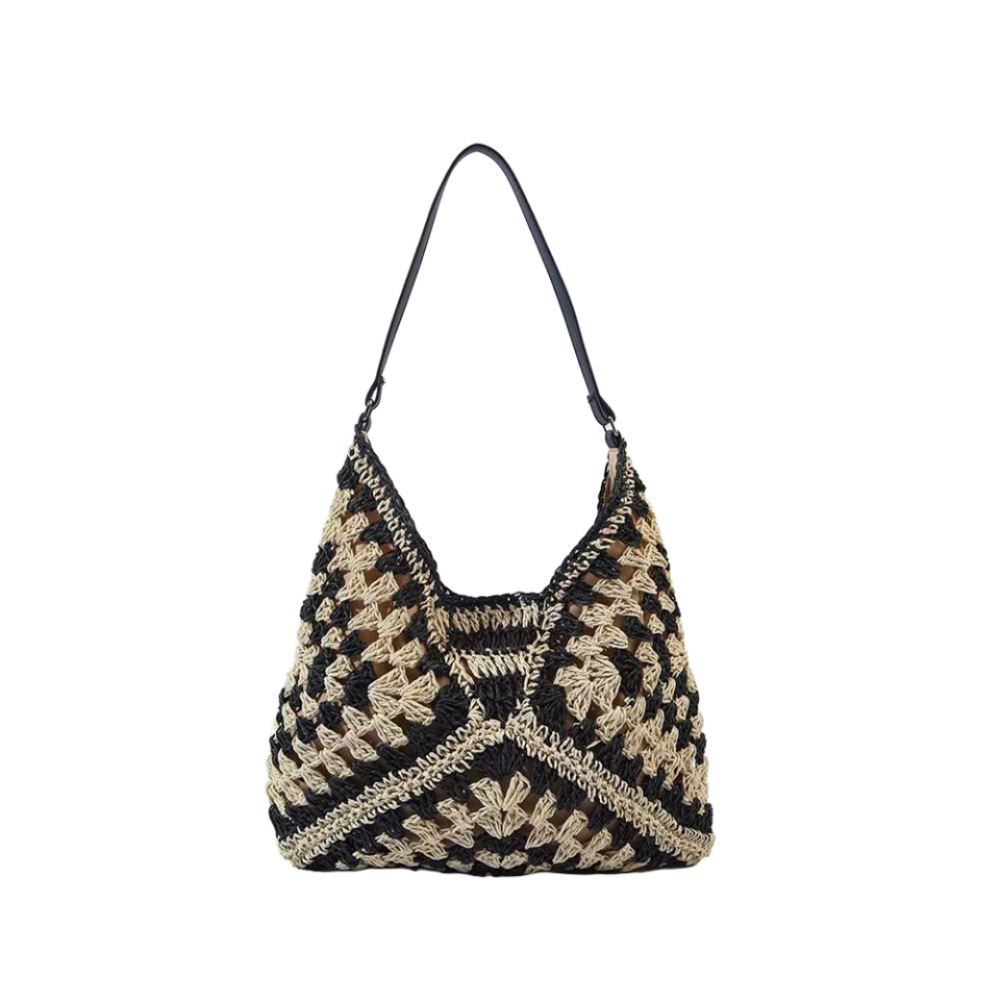 Hollow Paper Rope Straw Bag New Handwoven Bag Women's Large Capacity Single Shoulder Tote Bag Vacation Beach Bag