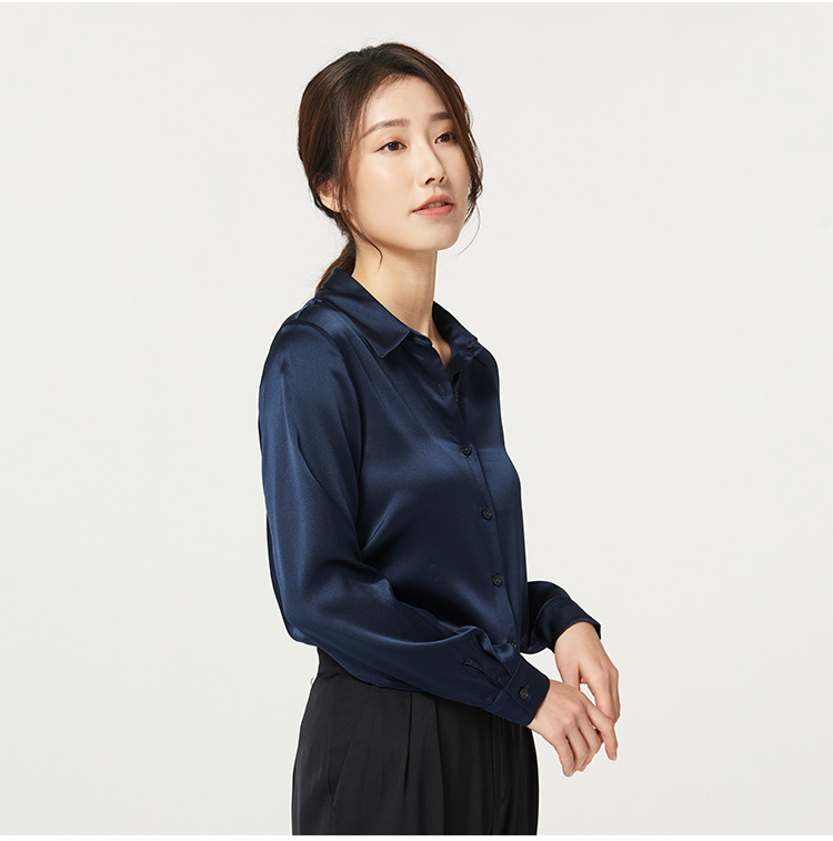 Satin Mulberry Silk Heavyweight Silk Blouse for Women 2025 New Long Sleeve Top Commute Solid Color Professional Wear