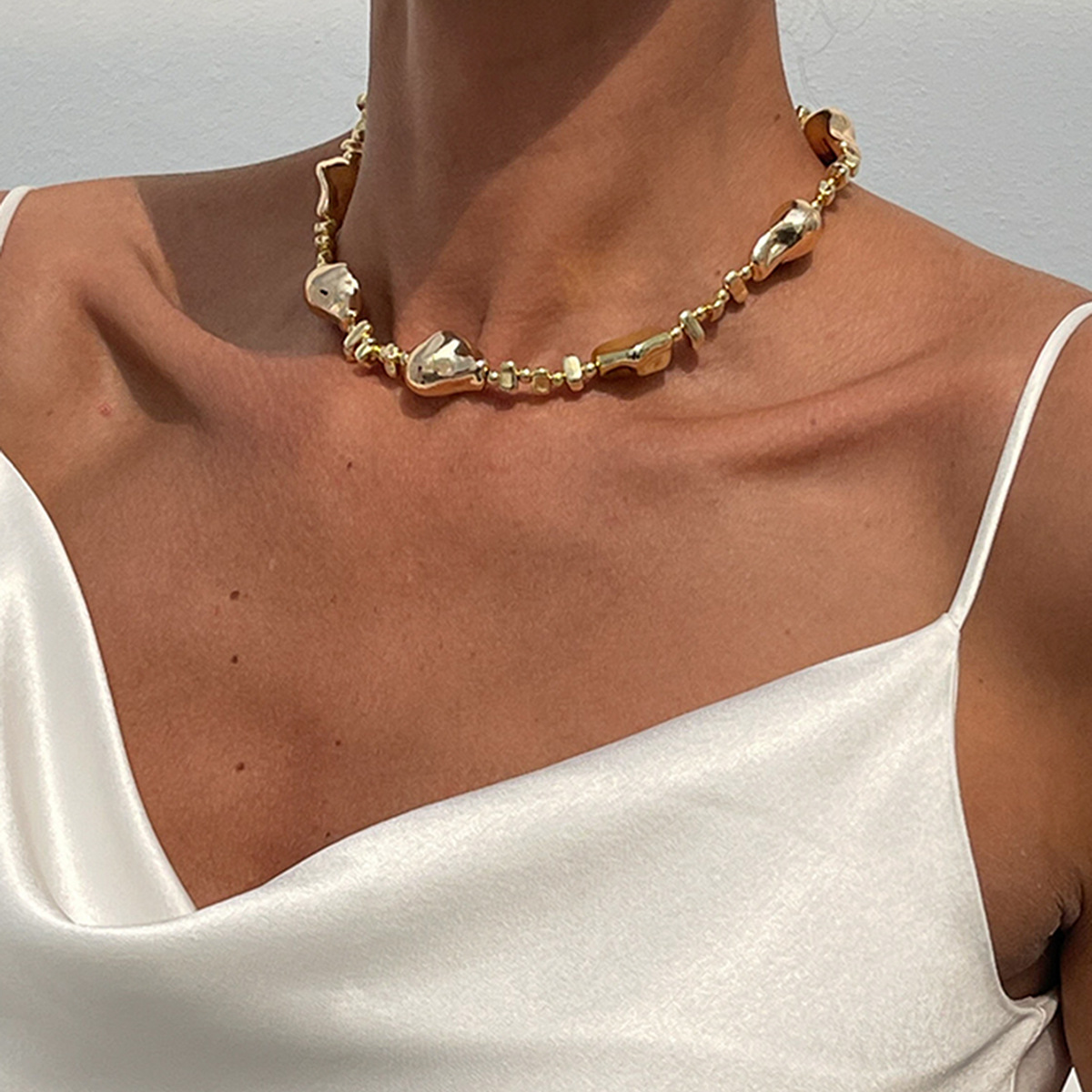 Baroque irregular faux pearl beaded necklace choker simple star tassel neck ornament