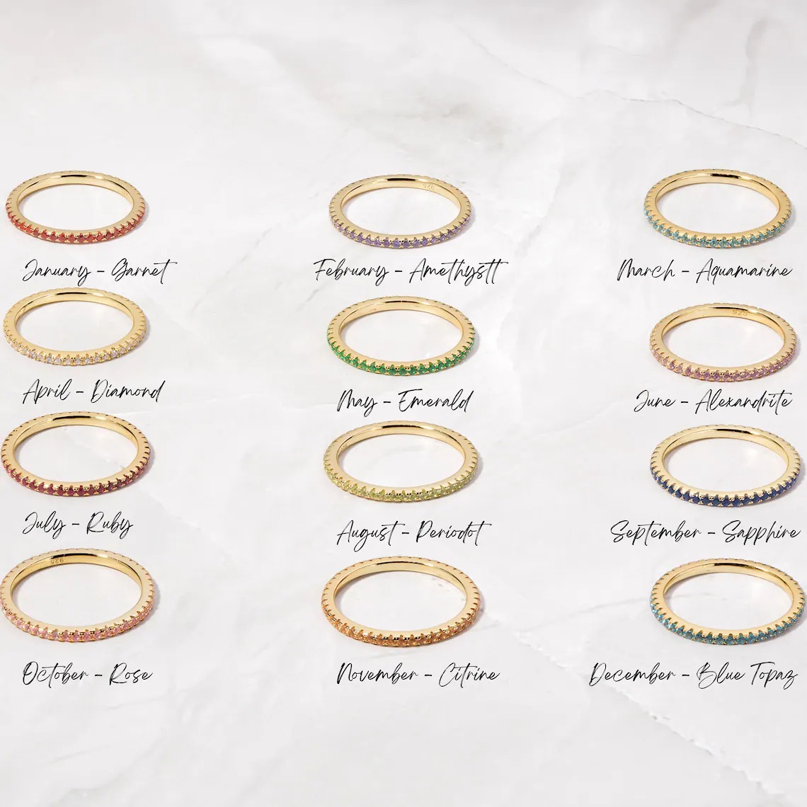 December Birthstone Ring Micro-Set Zirconia Row Drill 18K Gold Plated Index Finger Ring