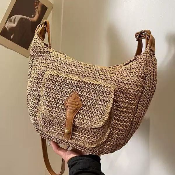 Bag bag shoulder bag 2025 texture large capacity woven women's commuting spring bag straw tote new