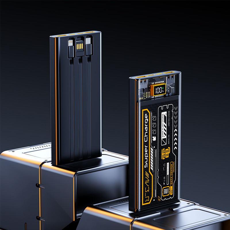 GaN 100W Flash Charging Transparent Punk Mech 1/20000mAh Power Bank Cable Mobile Power Supply