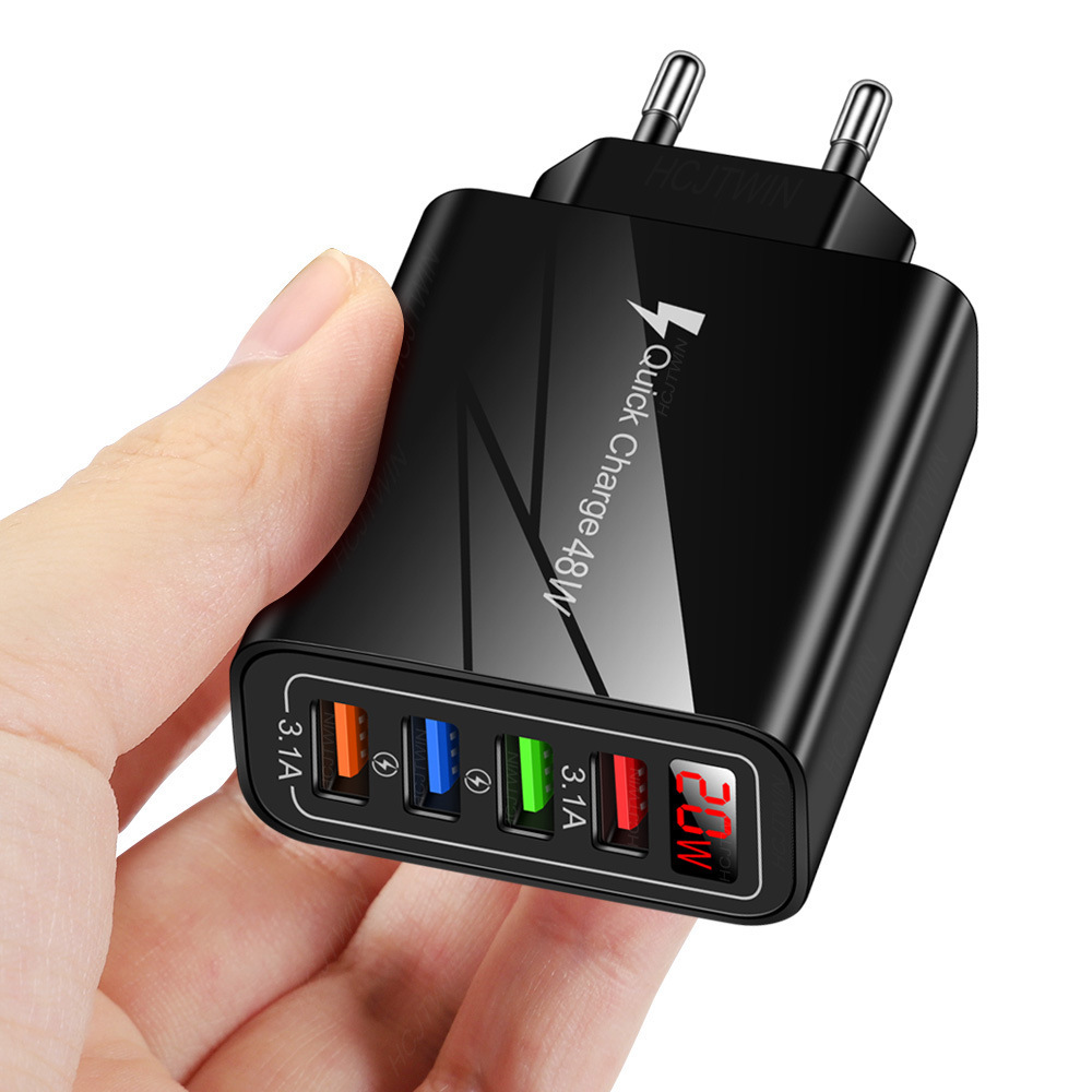 4USB Digital Display Phone Charger UK Multi-Port with Screen Charging Head