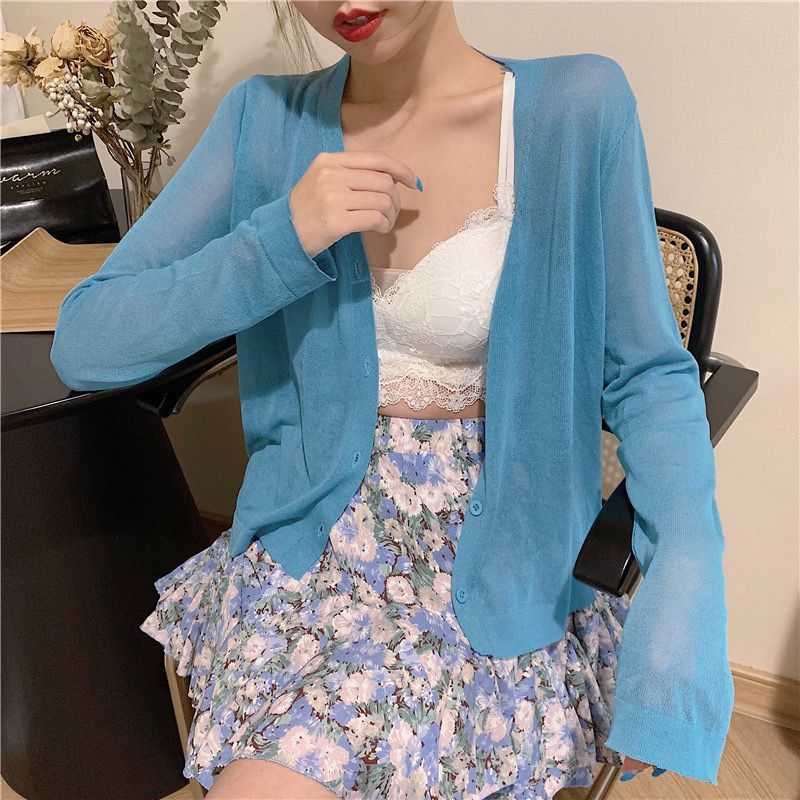 Large Size Loose Shawl Summer Thin Candy Color Super Fairy Sun Protection Ice Silk Knit Cardigan Knit Top