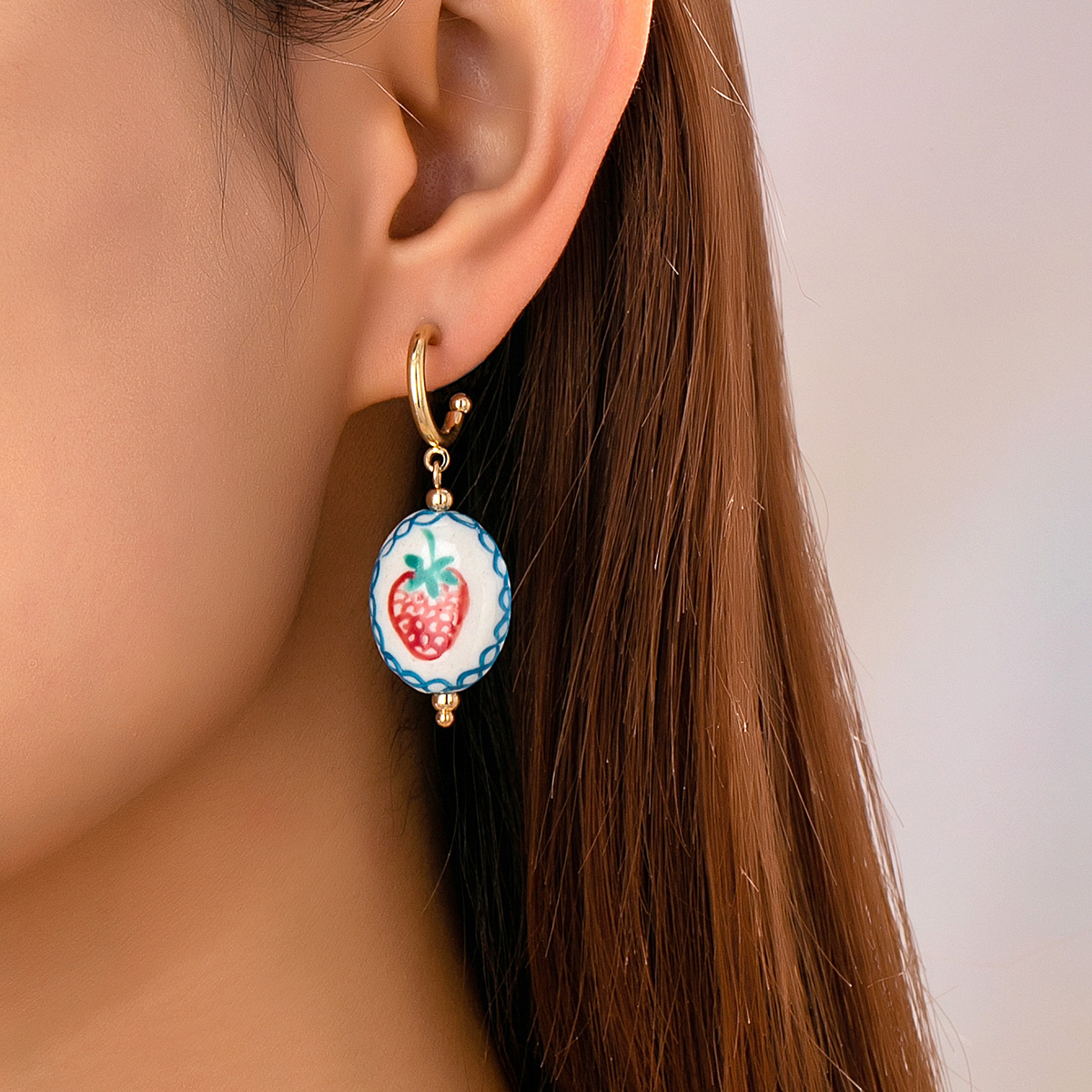 Qingdao Daiwei Accessories 1 Pair Summer Ceramic Printed Lobster Crab Fruit Pendant Women's Earrings