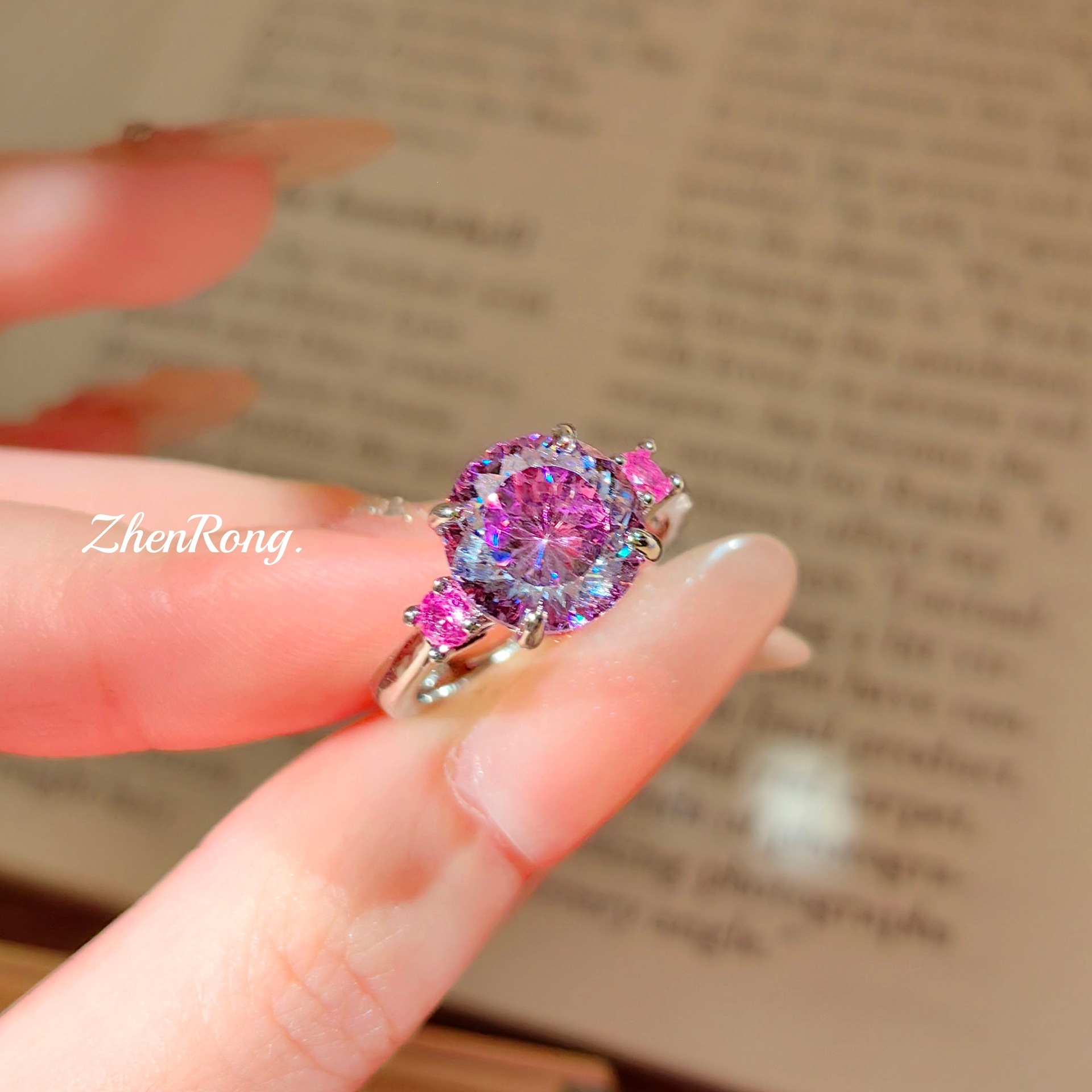 炫彩 pink diamond color gem set brilliant fire cut Paraiba pendant open ring Tanzanite blue earrings women copper