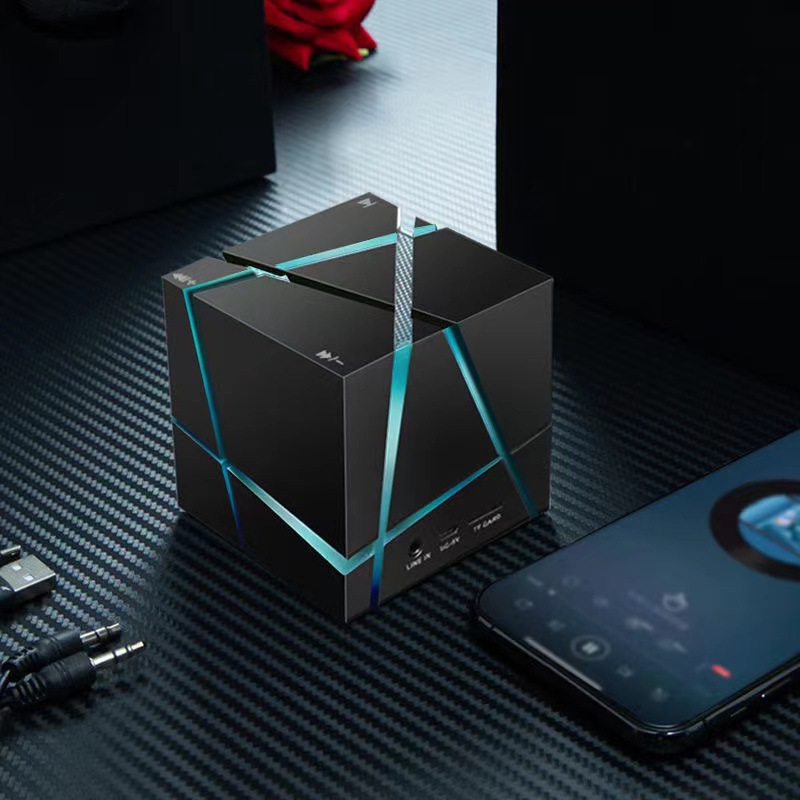 Rubik's Cube Bluetooth Smart Speaker Colorful Lights Mobile Phone Subwoofer Portable Wireless Mini Card AI Speaker Gift