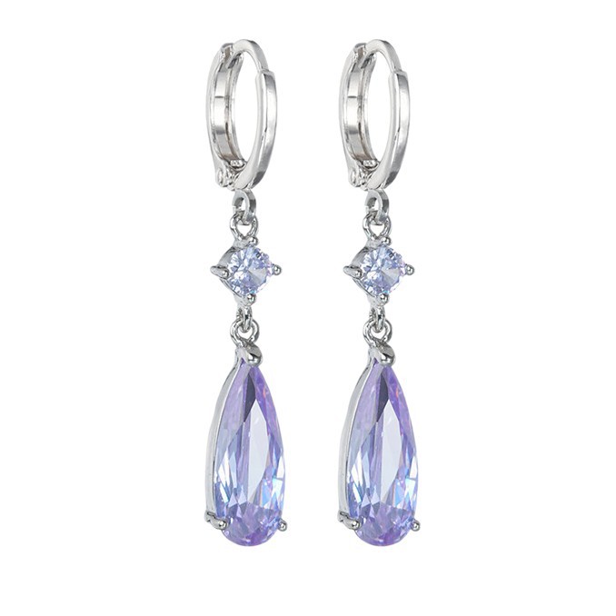 Clear Colorful Zirconia Long Teardrop AAA Zirconia Earrings Fresh Simple Ear Clip Earrings Violet