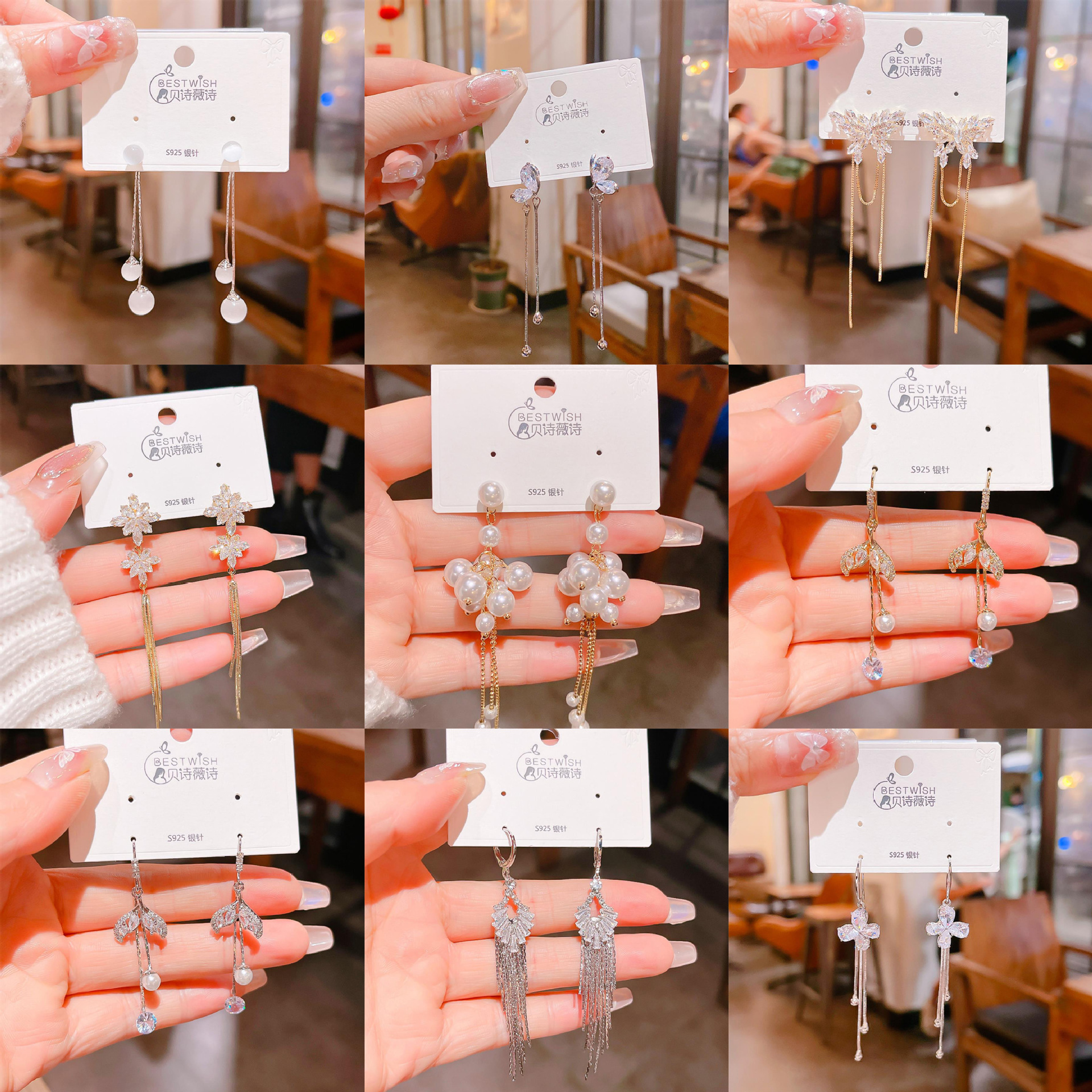 [Tassel 1] Exquisite super fairy face-slimming long zircon earrings, silver needle earring accessories