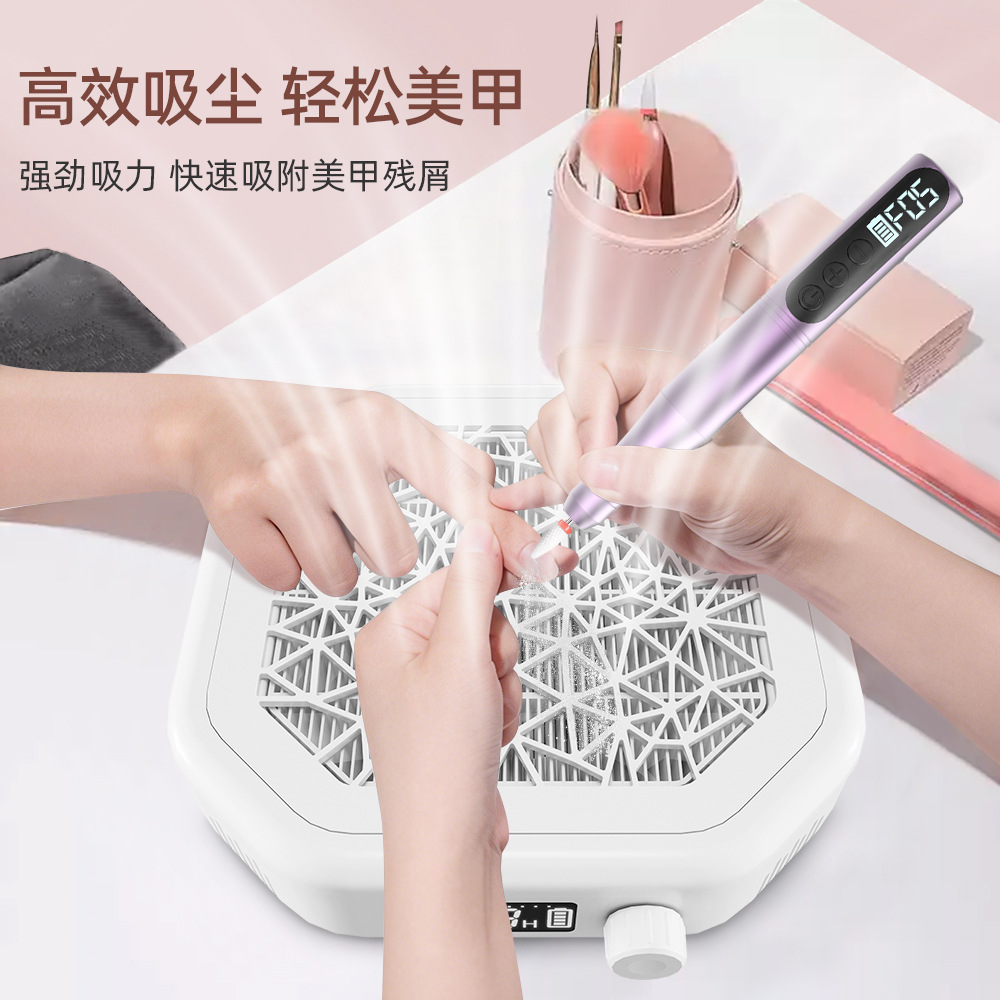 Nail Dust Collector, High Suction Rechargeable Nail Vacuum with Removable Filter, Turbine