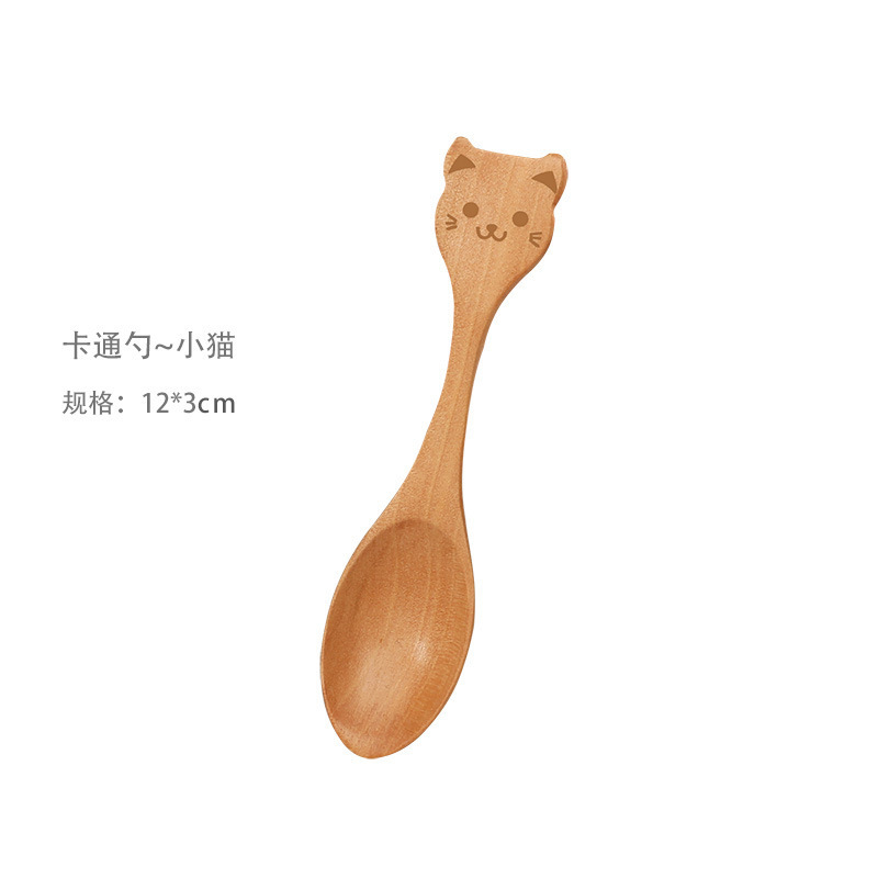 Hebe wood dessert spoon, seasoning jam spoon, wooden children's tableware small spoon, cute cartoon eating wooden spoon