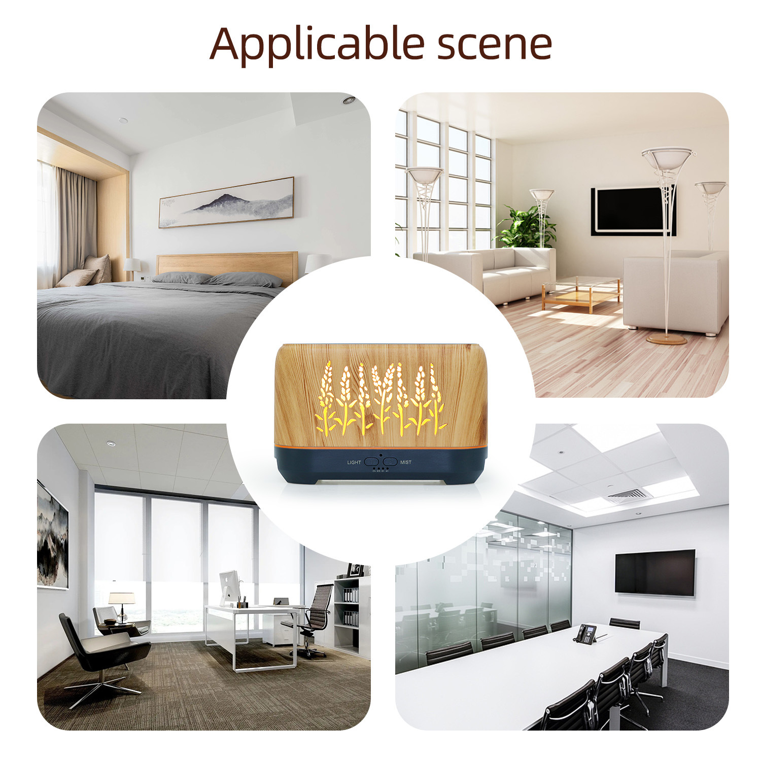 200ml New Product Wood Grain Hollow Wheat Ear Flame Humidifier Home Flame Essential Oil Aromatherapy Diffuser Product