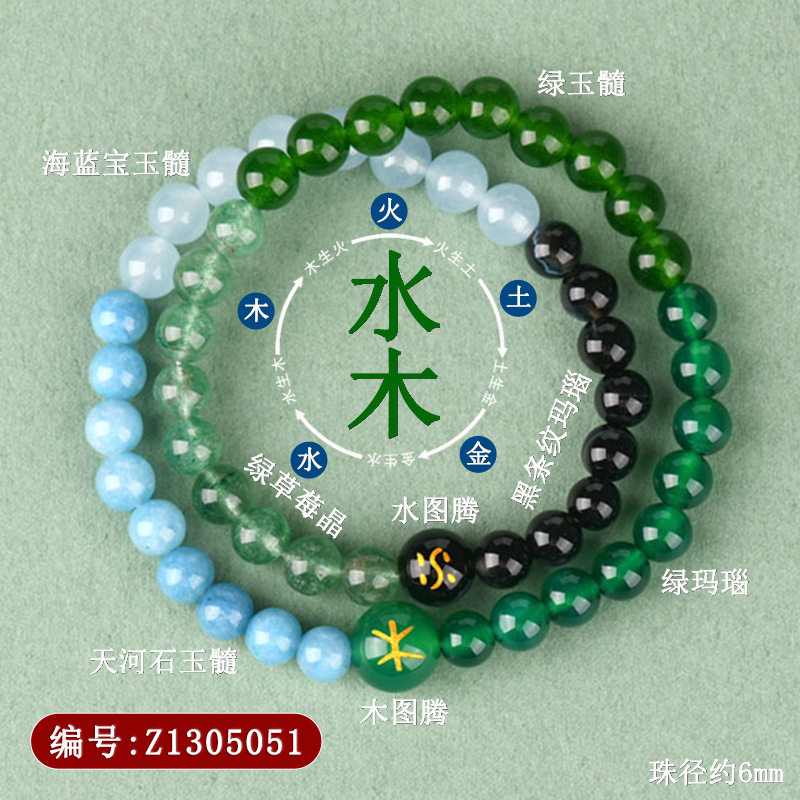 Z1305五行补缺喜【水木】双圈手链