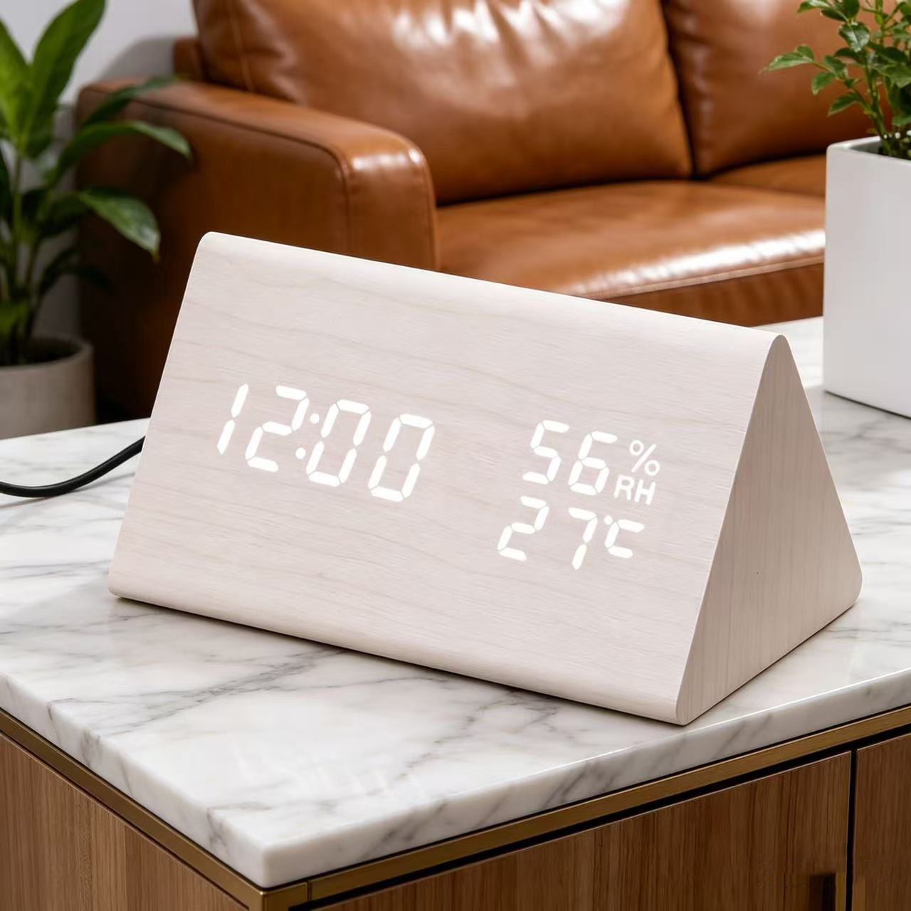 Wooden temperature and humidity clock, digital electronic alarm clock, smart LED temperature digital clock, desktop alarm clock