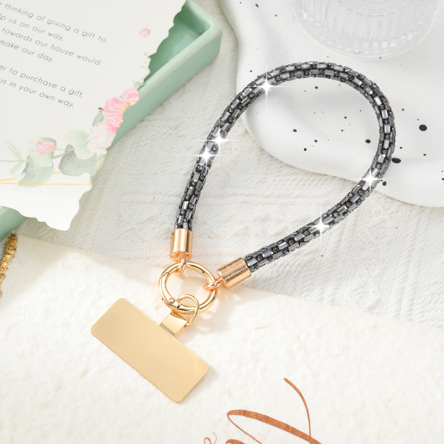 Phone chain rhinestone full rhinestone gold hardware lanyard wrist women phone lanyard custom
