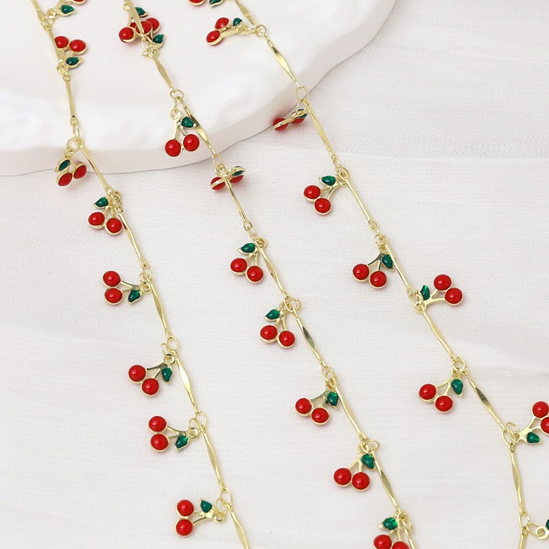 Sweet Fruit Red Cherry Double-Sided Oil-Drop Chain DIY Bracelet Necklace Collarbone Chain Tassel Accessories