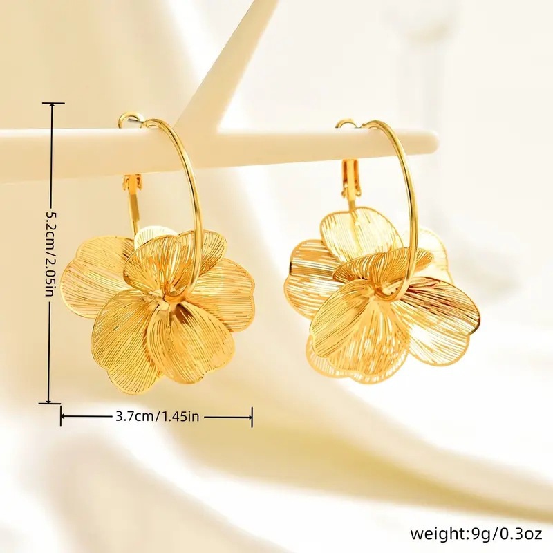 New gold flower earrings trendy exaggerated ear hoop sweet