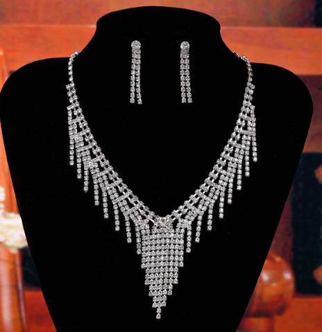 Exquisite super shiny crystal necklace earring set bride accessories wedding dress evening dress accessories banquet ear accessories