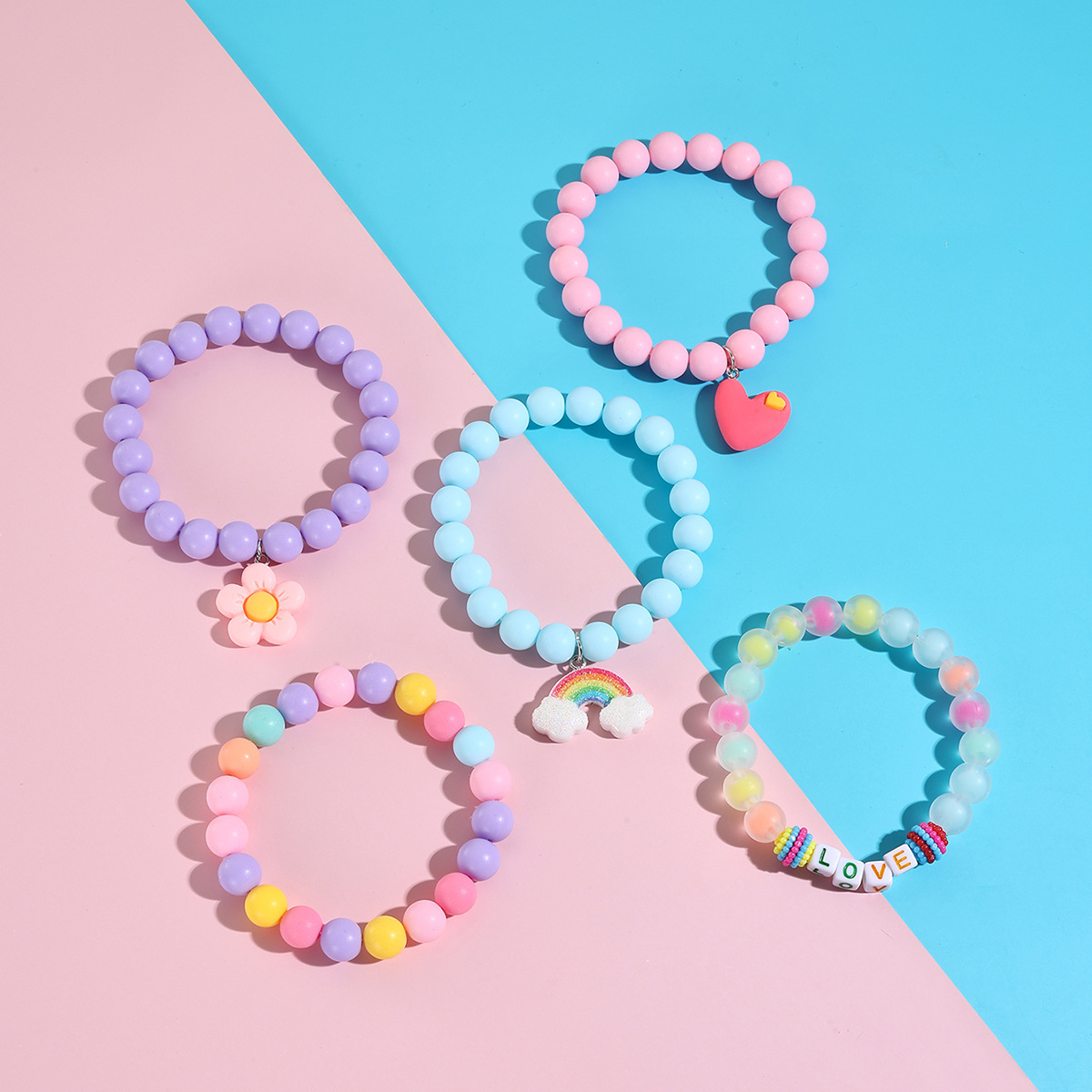 Bracelet set cartoon dopamine style colorful stacked bead bracelet set